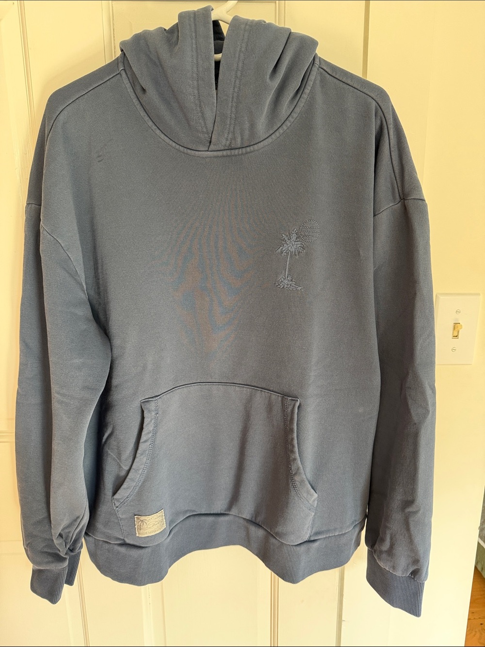 Marine Layer Blue Hoodie Sweatshirt - Slate Blue Palm Embroidery-large
